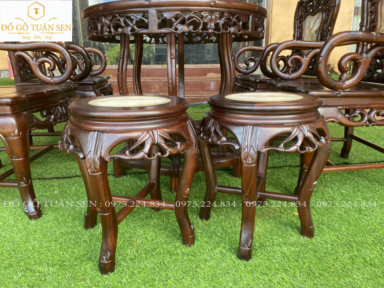 hình ảnh chi tiết về bộ trúc kép 7 món gỗ gụ 